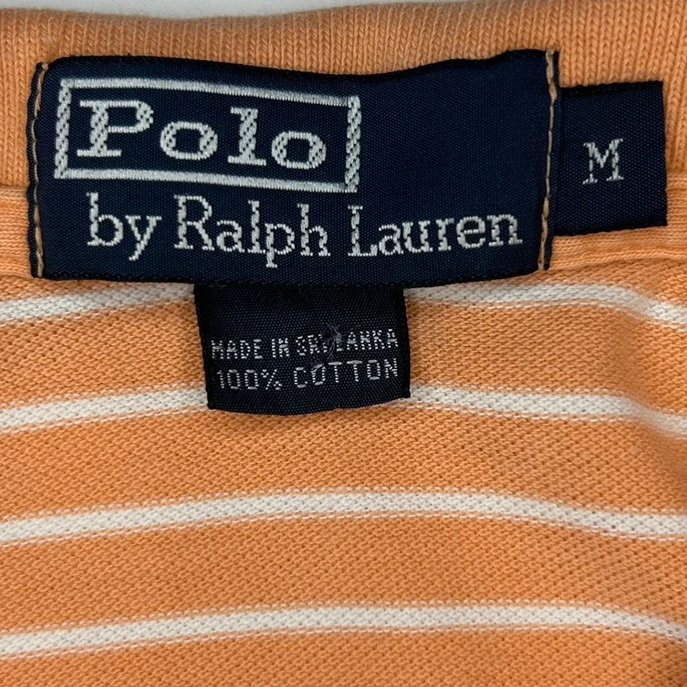 Polo Ralph Lauren Polo Shirt Medium Men's Orange White Striped Short Sleeve Pony